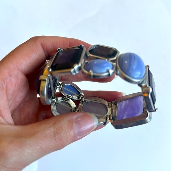 Chicos Vintage Silver tone Purple, Blue and Black faux stone stretch bracelet - Picture 2 of 5